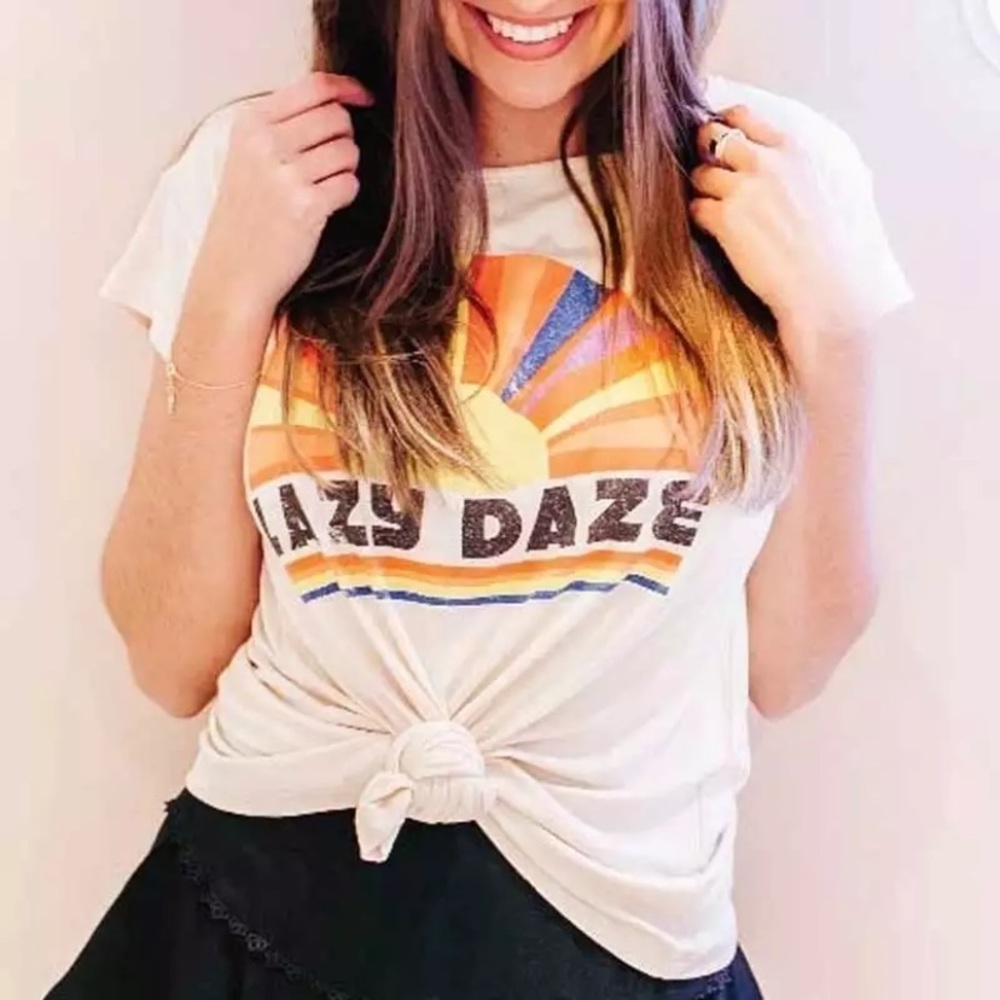 Retro Rainbow Rays Lazy Daze Boho Graphic Tee - Picture 5 of 8